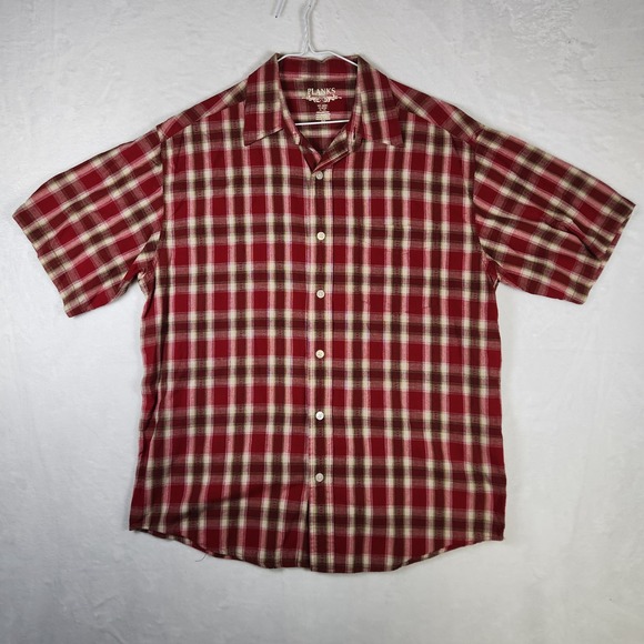 Mens Planks Red Plaid Short Sleeve Button Up Casual Shirt XL - Picture 1 of 8
